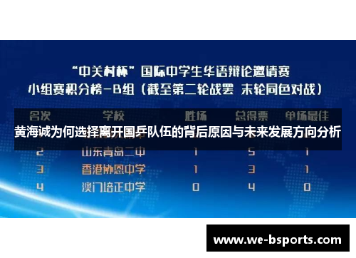 黄海诚为何选择离开国乒队伍的背后原因与未来发展方向分析 黄海诚为何选择离开国乒队伍的背后原因与未来发展方向分析