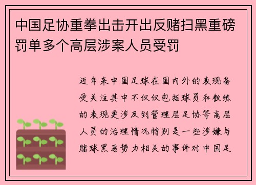 中国足协重拳出击开出反赌扫黑重磅罚单多个高层涉案人员受罚 中国足协重拳出击开出反赌扫黑重磅罚单多个高层涉案人员受罚